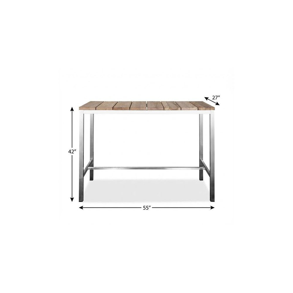 55" Wood Brown And Silver Solid Wood And Stainless Steel Dining Table