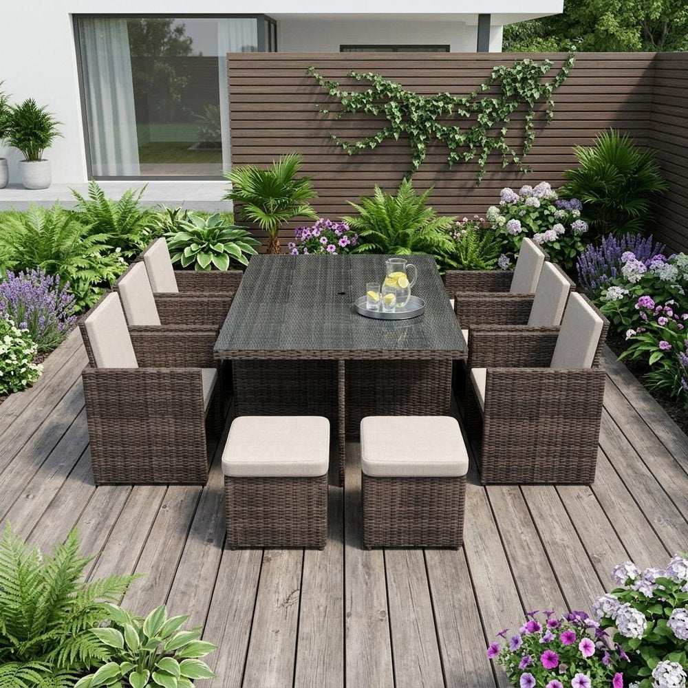 11 Piece Clear and Gray Glass Dining Set