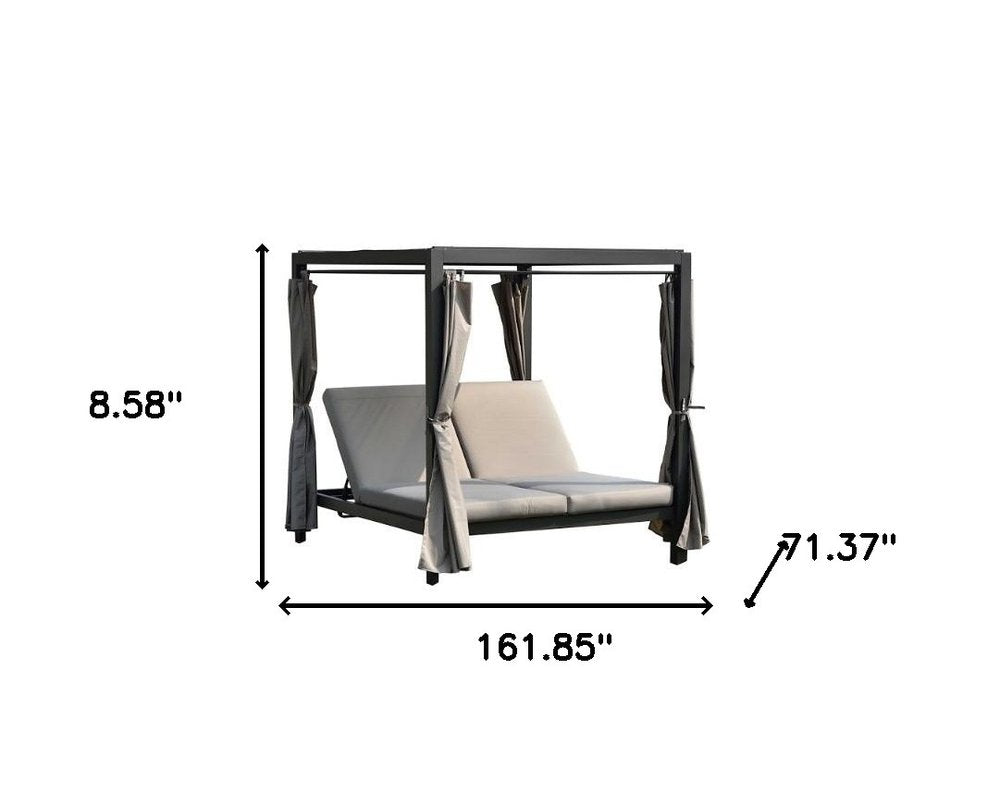 162" Gray Metal and Cushions Reclining Patio Daybed