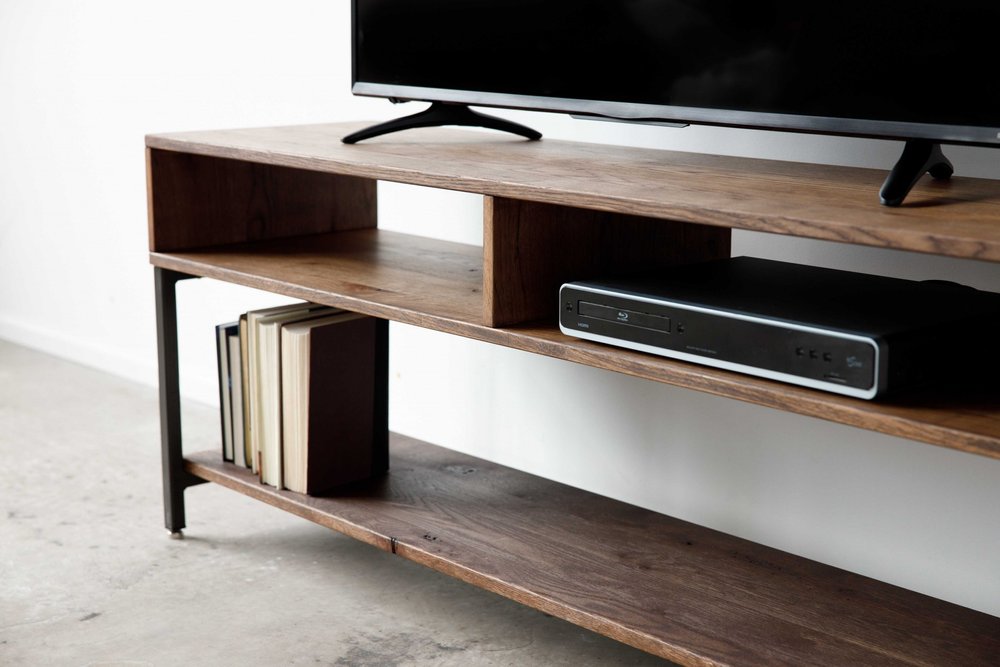 60" Brown Solid Wood Open Shelving TV Stand