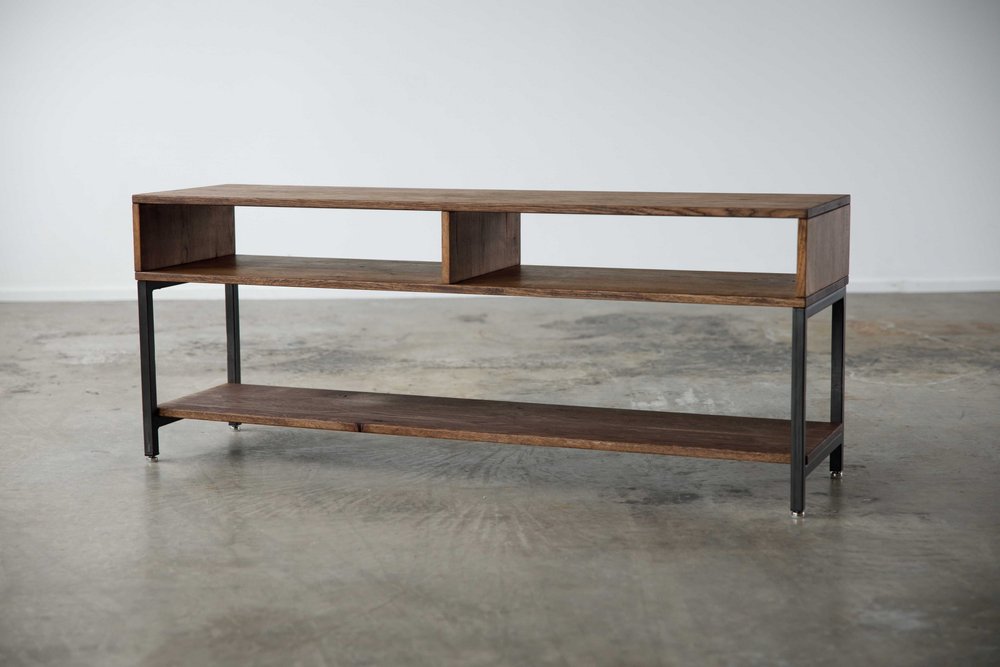 60" Brown Solid Wood Open Shelving TV Stand