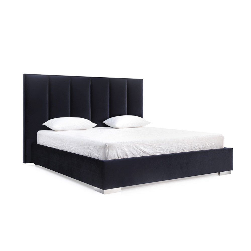 Black Tufted Velvet Upholstered Queen Bed Frame