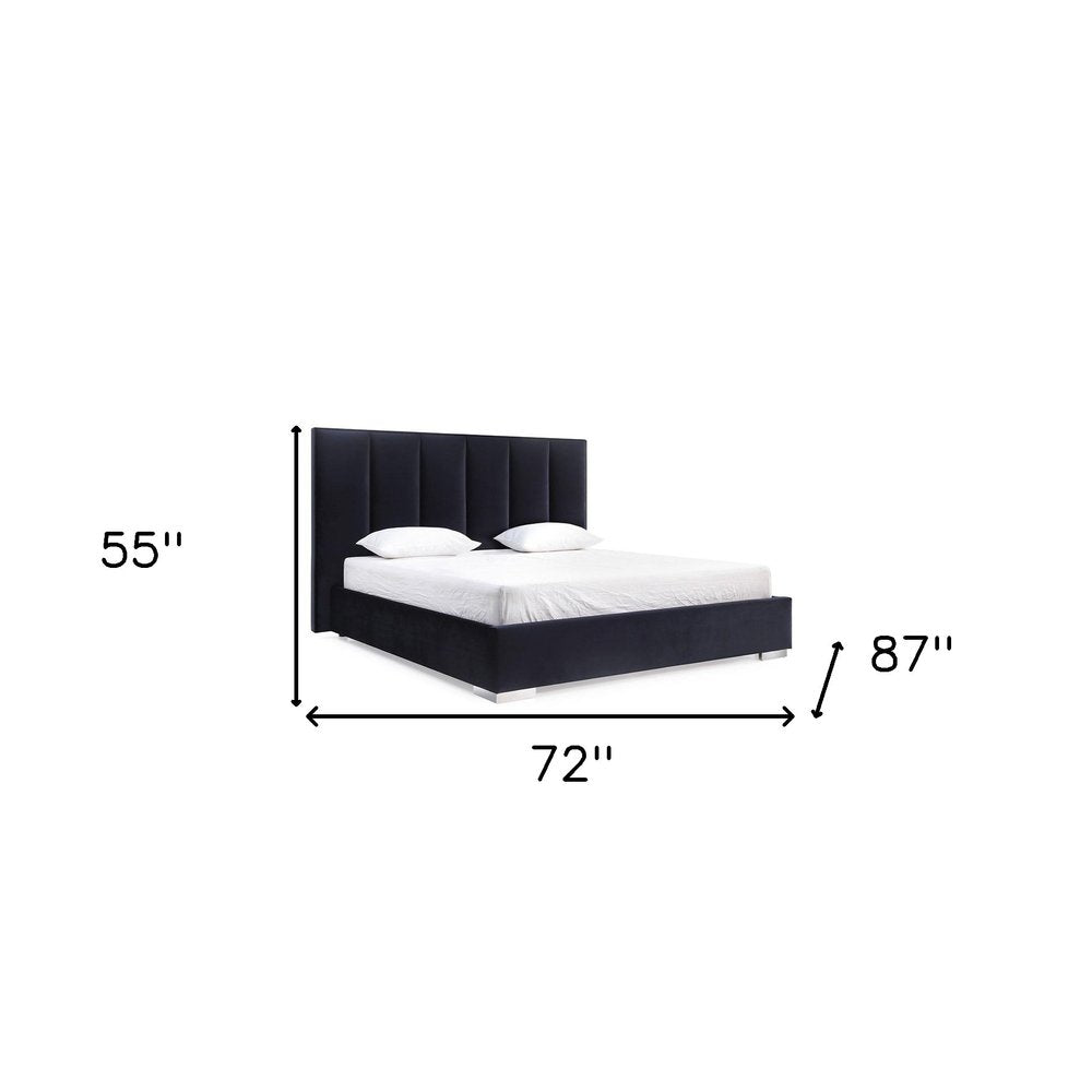 Black Tufted Velvet Upholstered Queen Bed Frame