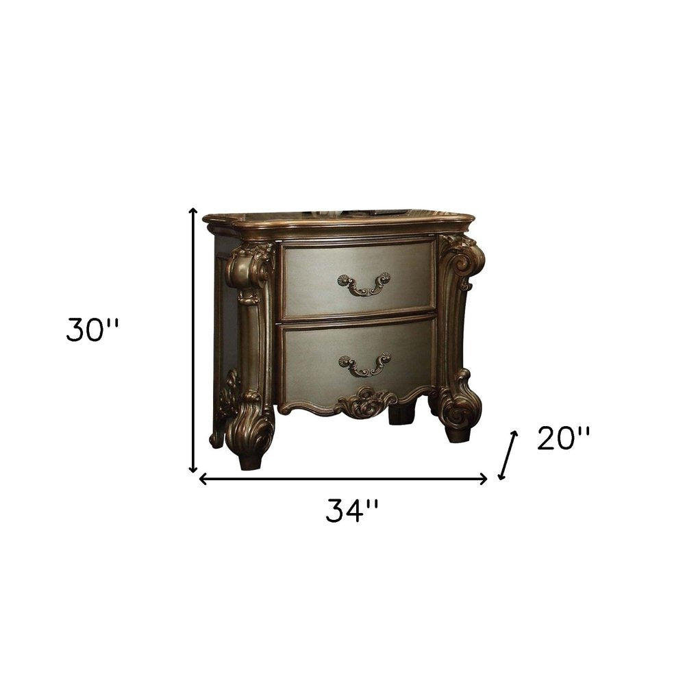 30" Bone Wood Two Drawer Nightstand