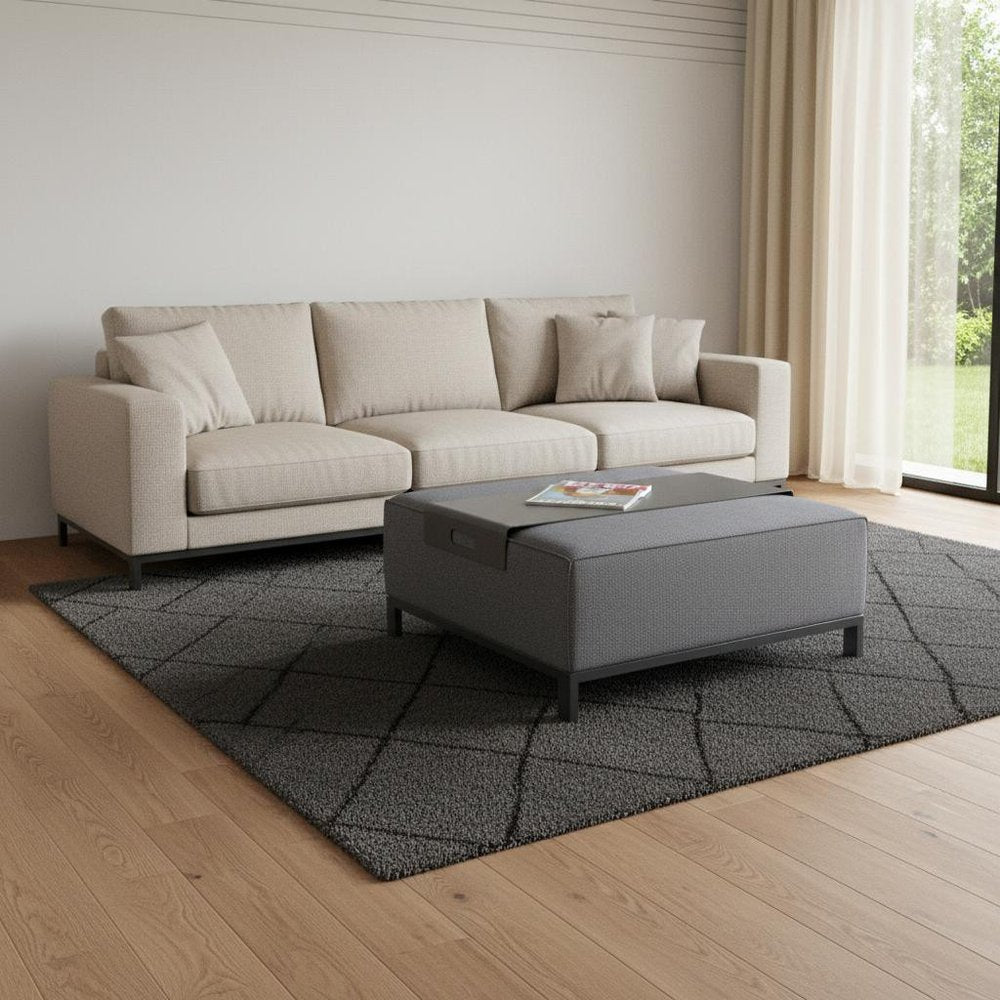 40" Gray Linen Cocktail Ottoman