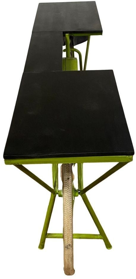 71" Brown and Green Solid Wood and Metal Bike Kitchen Cart