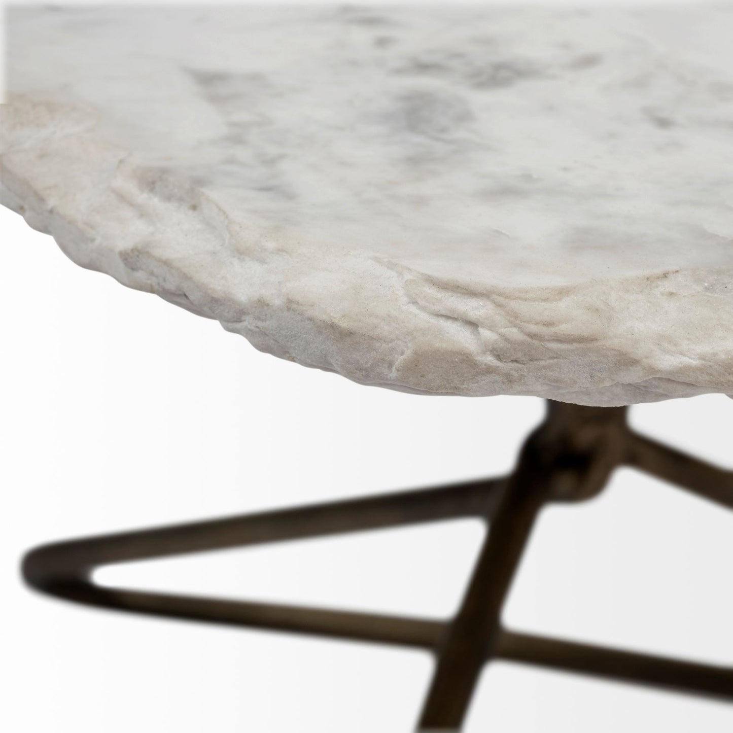 33" White and Gold Genuine Marble and Iron Free Form Coffee Table