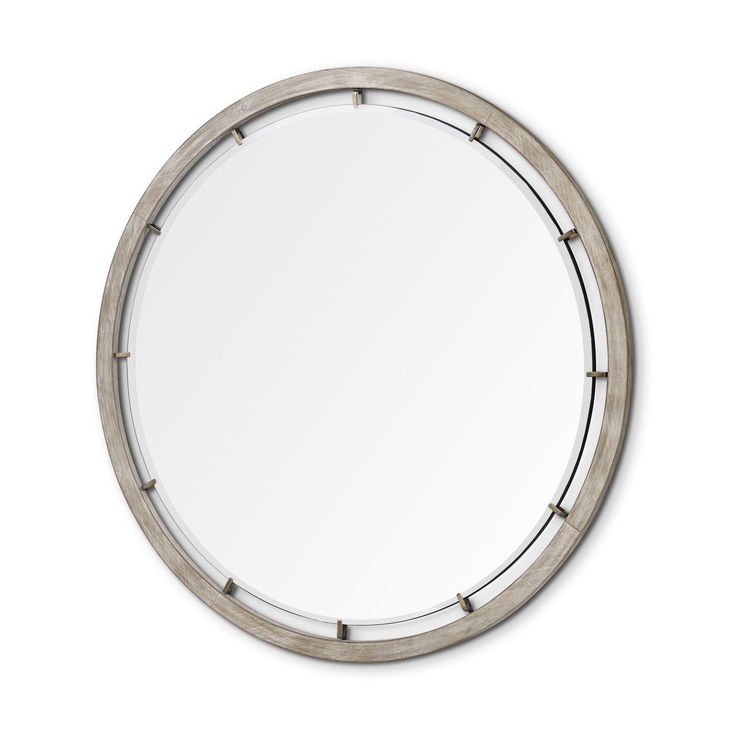 54" Brown Round Wood And Metal Framed Accent Mirror