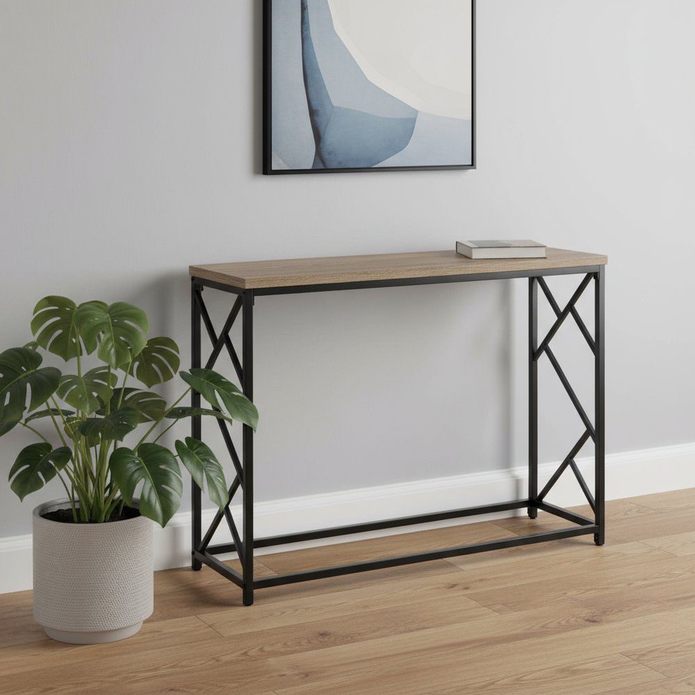 44" Taupe And Black Frame Console Table