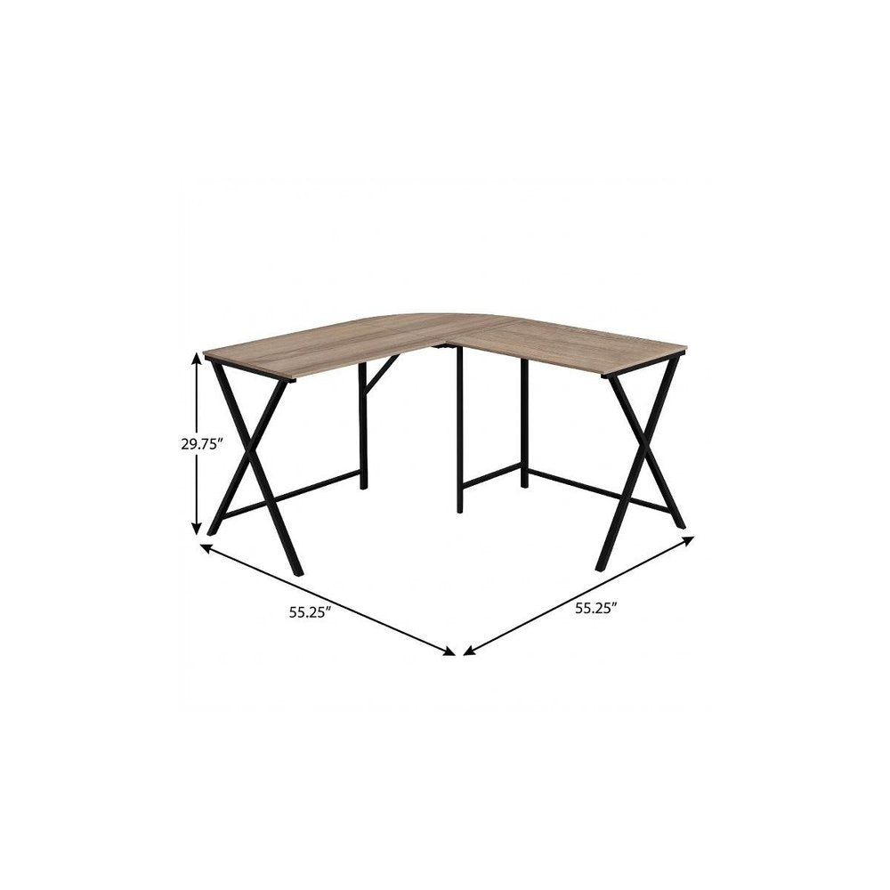 55" Taupe and Black L Shape Computer Desk