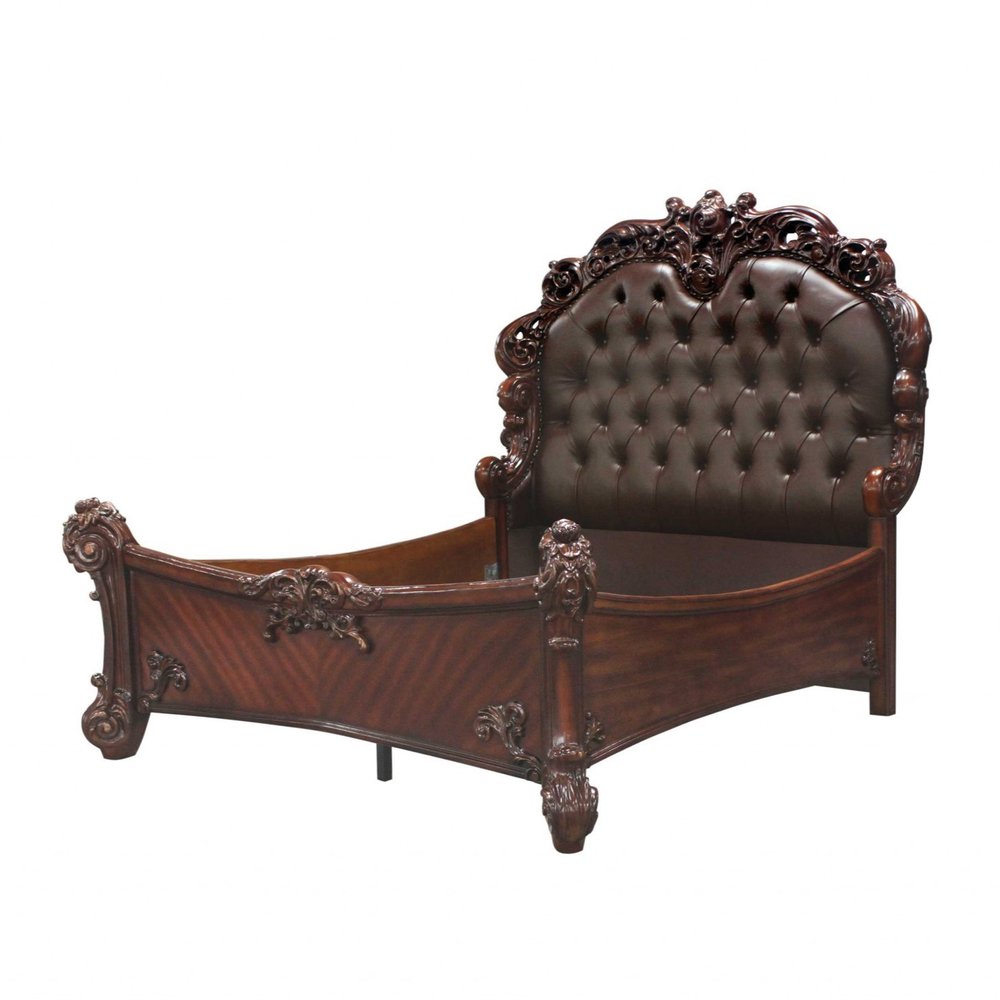 Dark Brown and Cherry Blossom Pink Tufted Upholstered Faux Leather No Bed