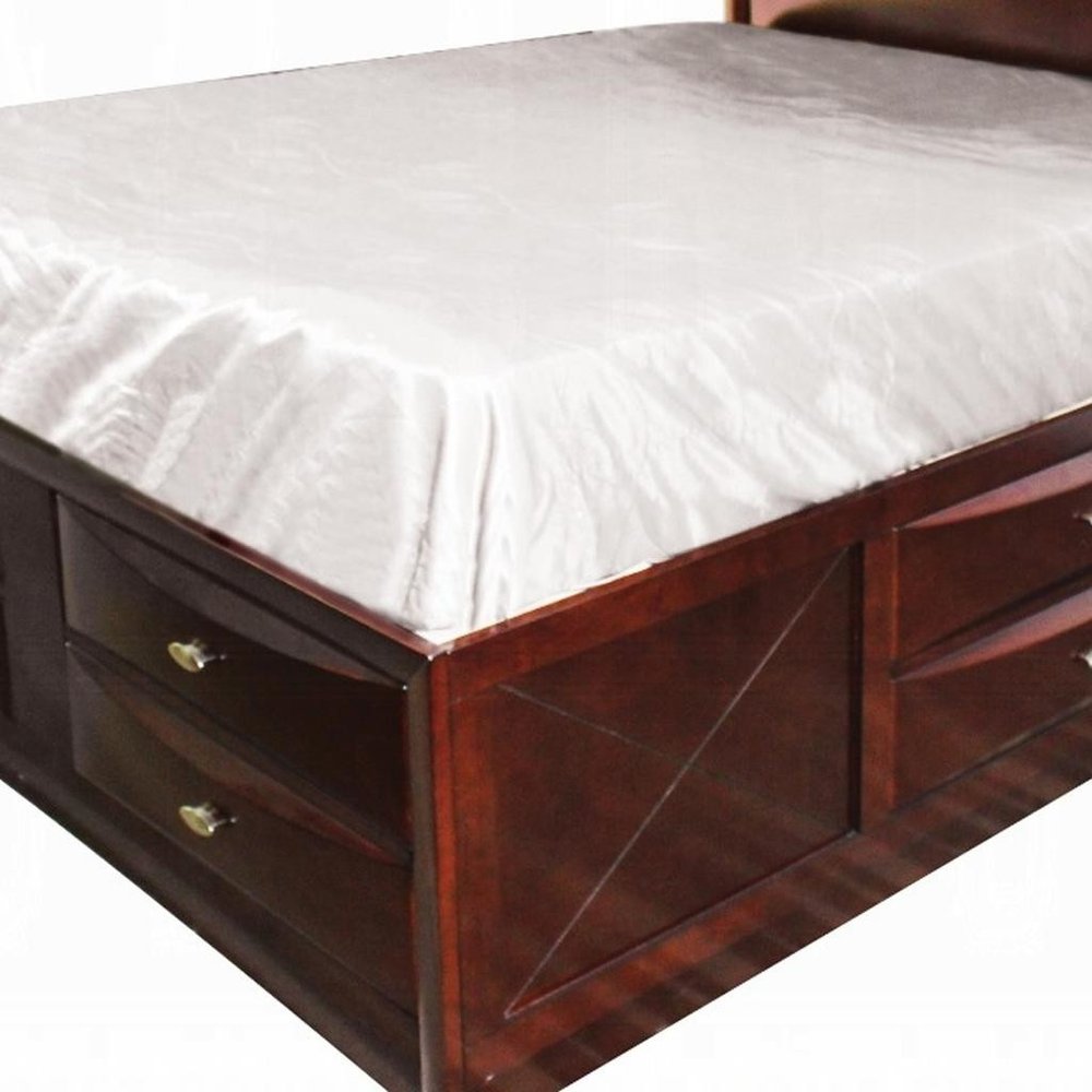 Espresso Wood Full Bed Frame With Drawers