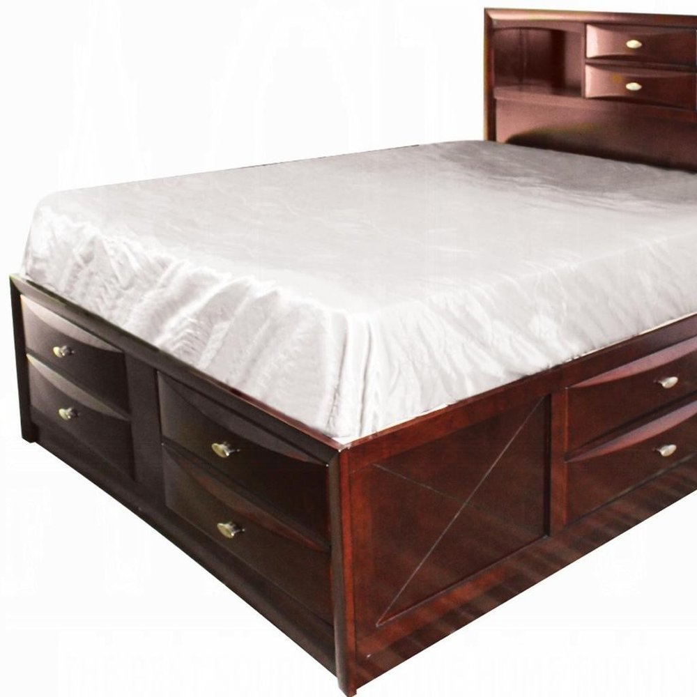 Espresso Wood Full Bed Frame With Drawers