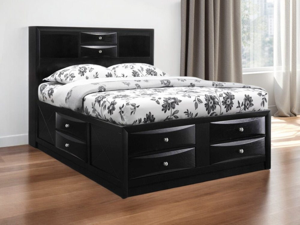 Black Wood Full With Ten Drawers Bed Frame