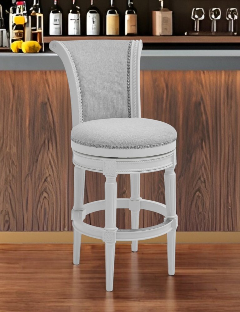 Light Gray and White Solid Wood Swivel Bar Chair