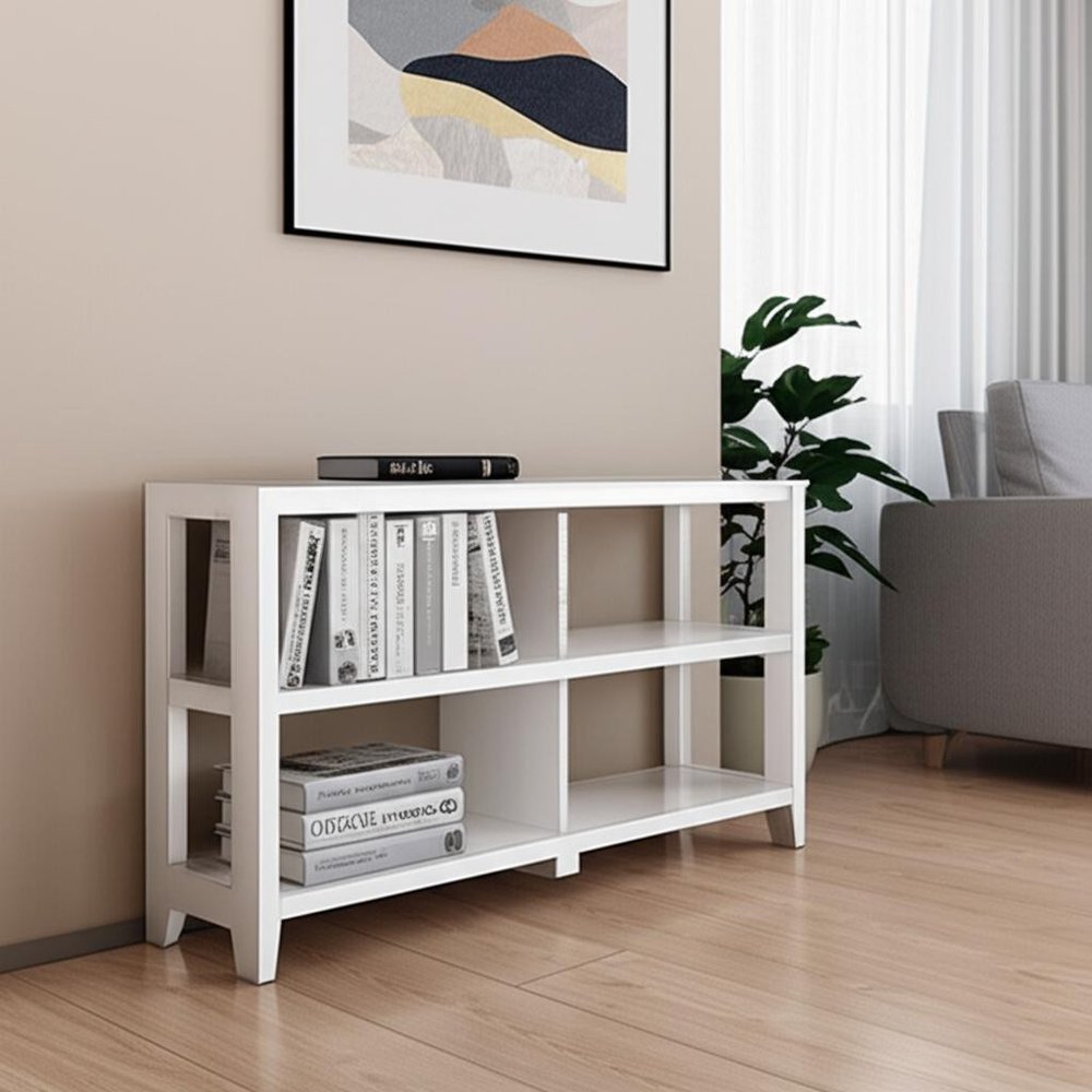 30" White Wood Two Shelf Bookcase