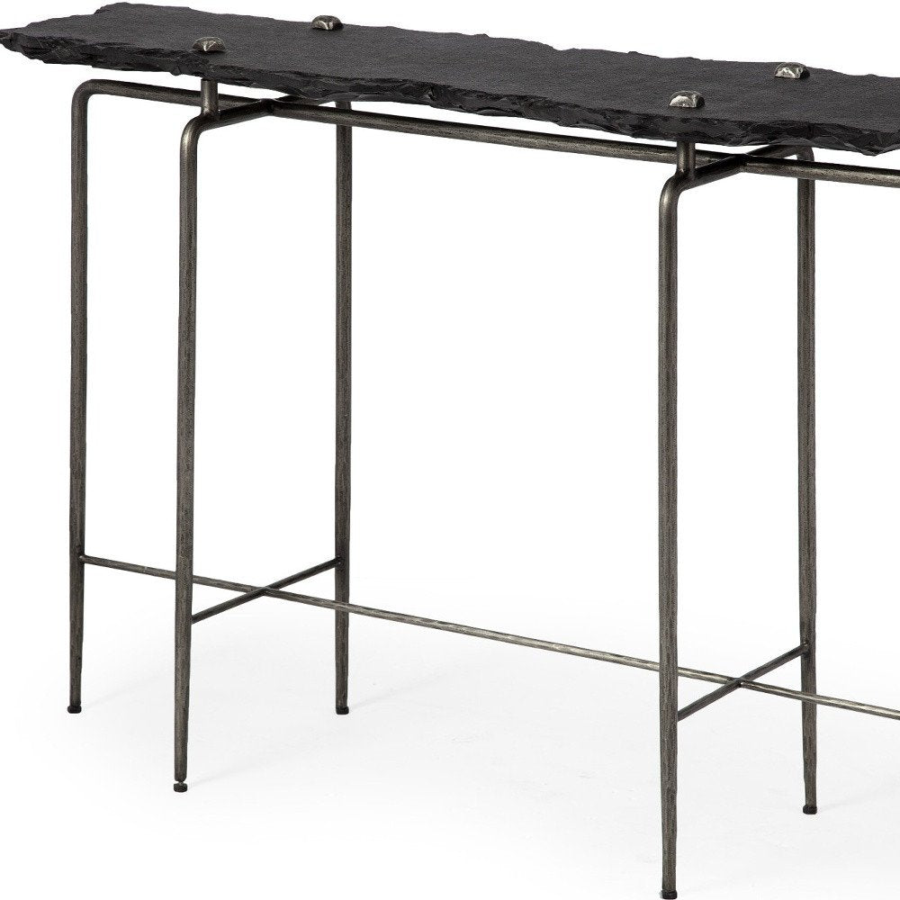 17" Black and Silver Slate Six Leg Console Table