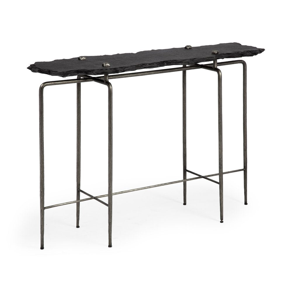 17" Black and Silver Slate Six Leg Console Table