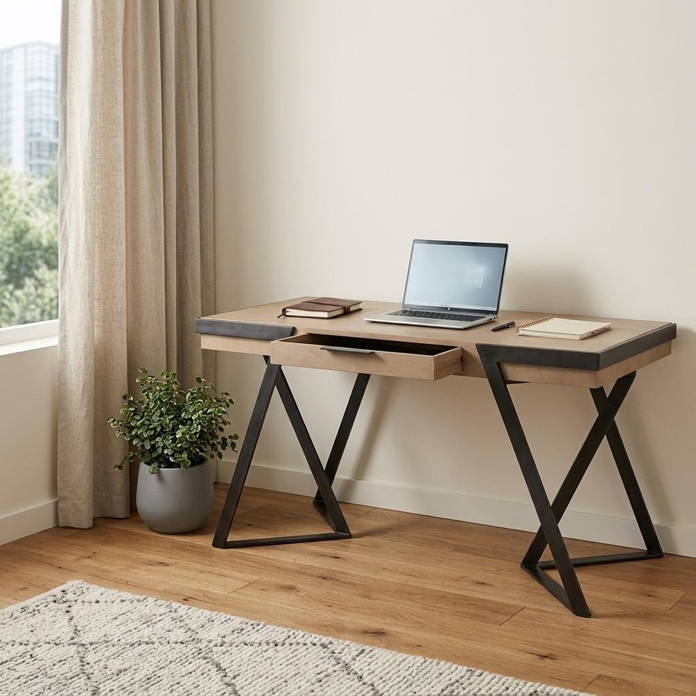 60" Brown and Black Writing Desk