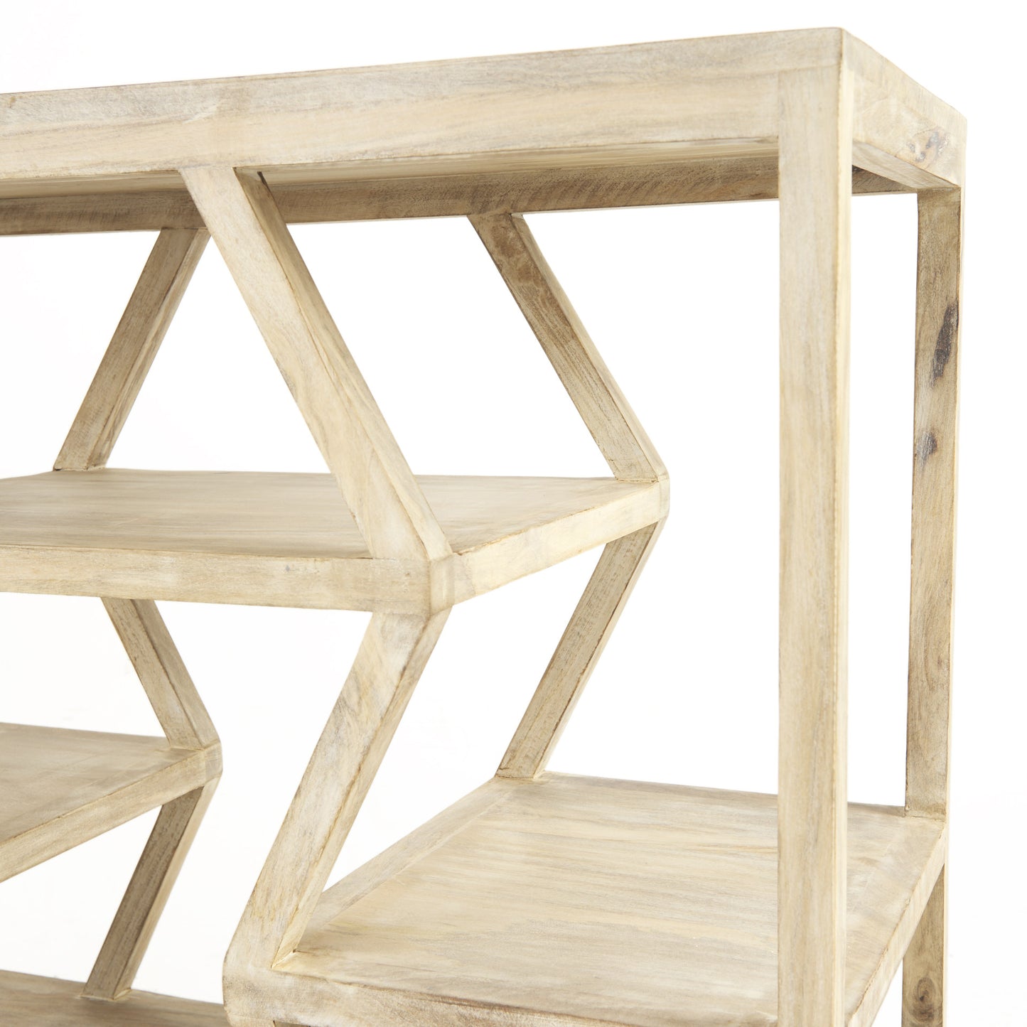 66" Light Brown Solid Wood Console Table Geometric Shelves