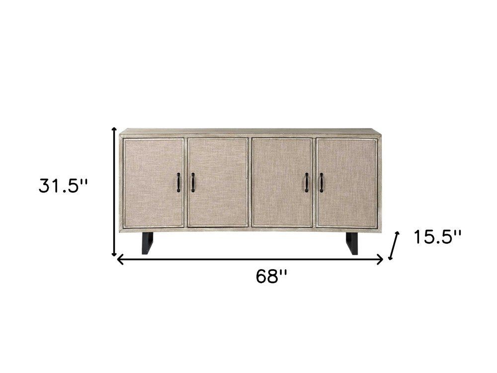68" Light Brown Solid Wood Sideboard with Four Doors