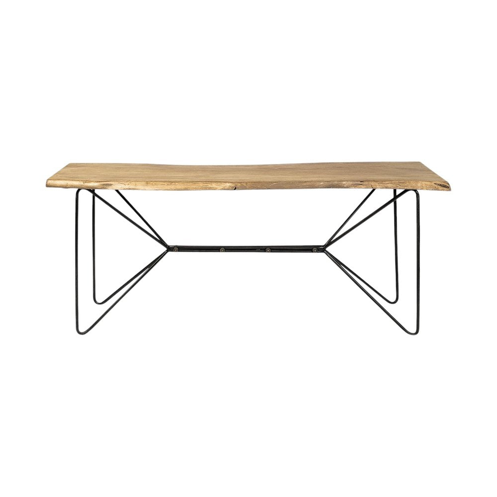 66" Natural and Black Solid Wood and Iron Abstract Base Console Table