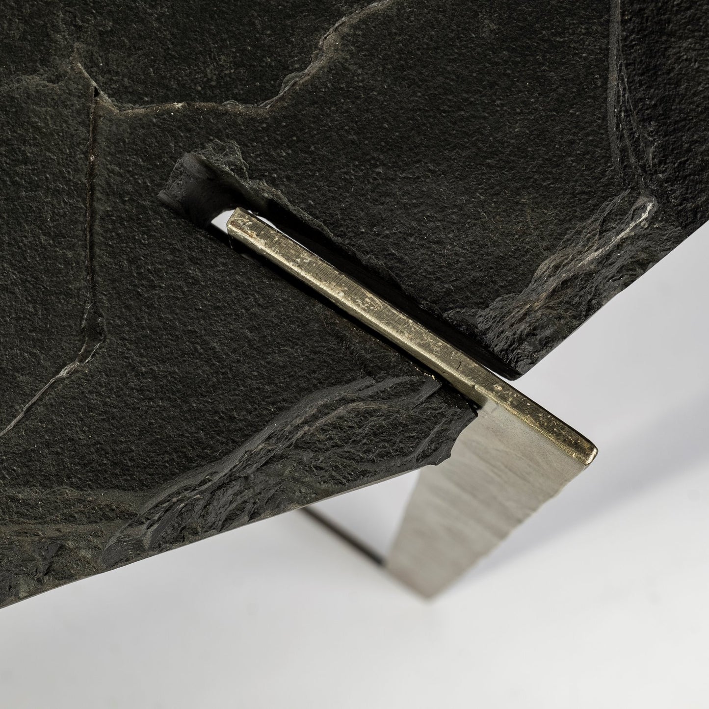 50" Black and Nickel Slate and Iron Distressed Double Pedestal Console Table