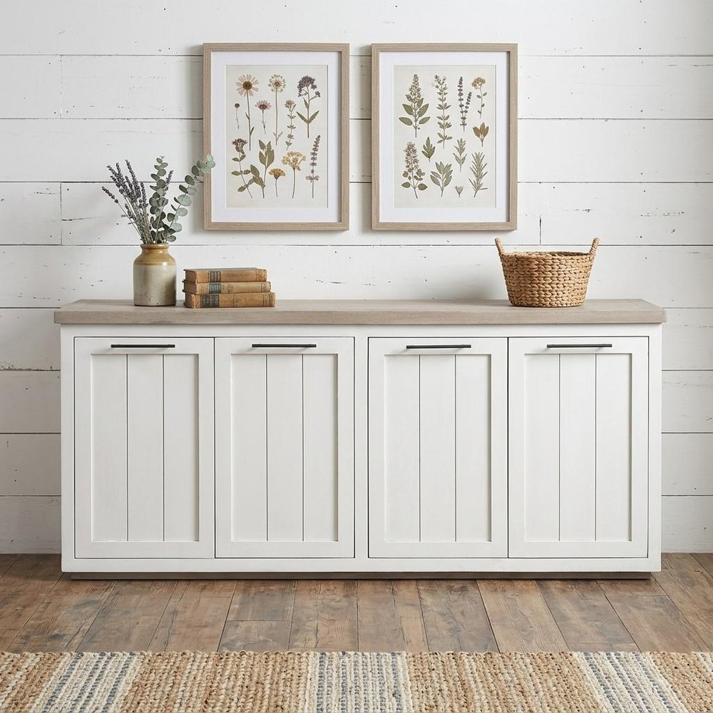 73" Brown and White Solid Wood Sideboard with Four Doors