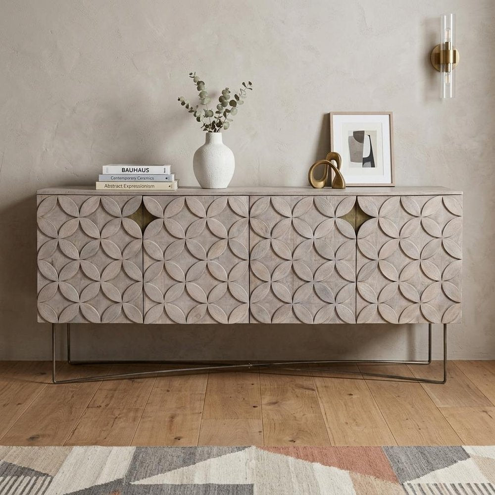 72" Light Brown Solid Wood Sideboard with Four Doors
