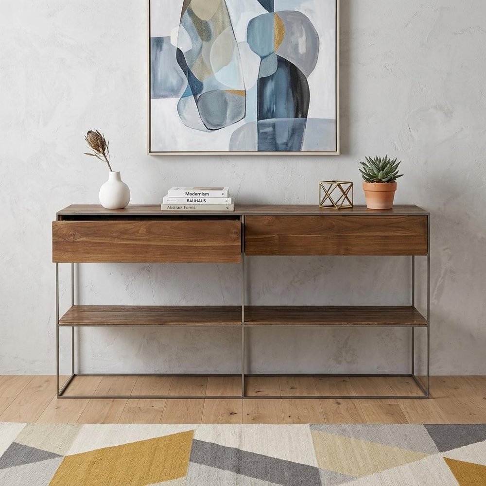63" Brown Solid Wood Two Drawer Sideboard