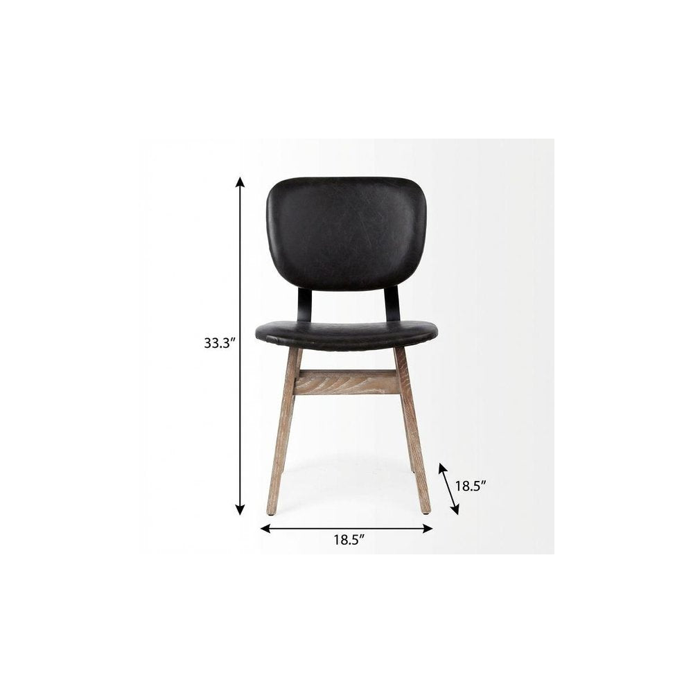 Set of Two Black and Brown Faux Leather Open Back Dining Side Chairs