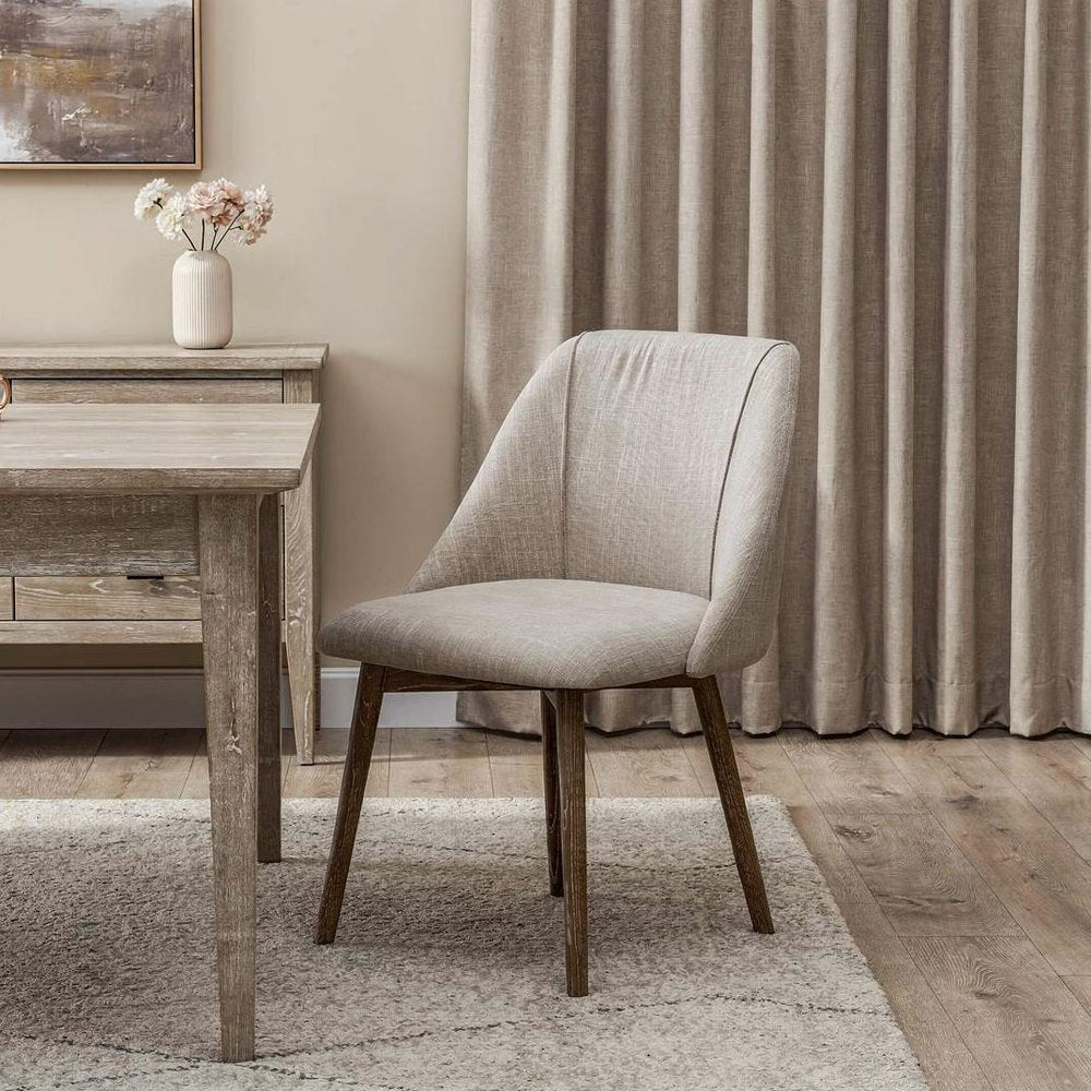 Set Of Two Cream And Brown Upholstered Fabric Side Chairs