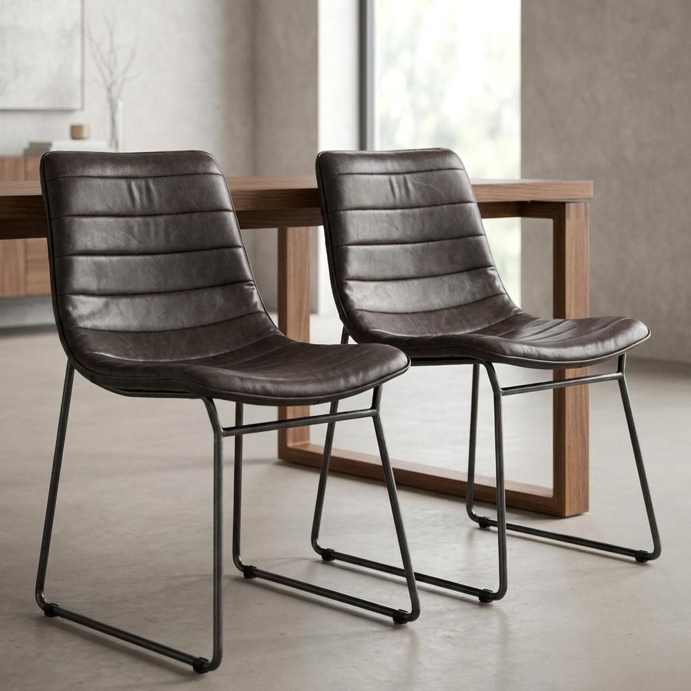 Set Of Two Black Upholstered Faux leather Side Chairs