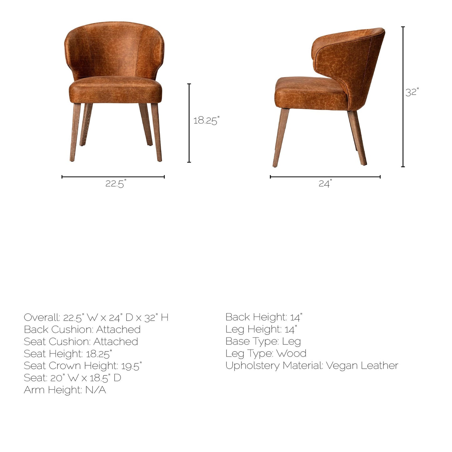 Brown Upholstered Leather Curved Back Dining Arm Chair