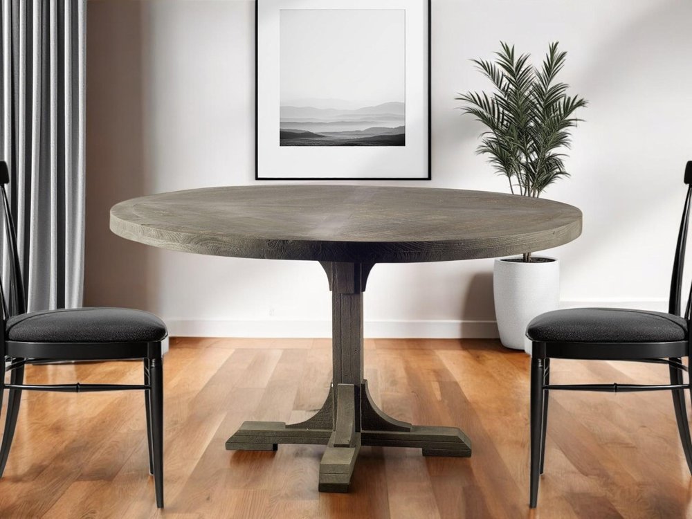 54" Brown Rounded Solid Wood Pedestal Base Dining Table