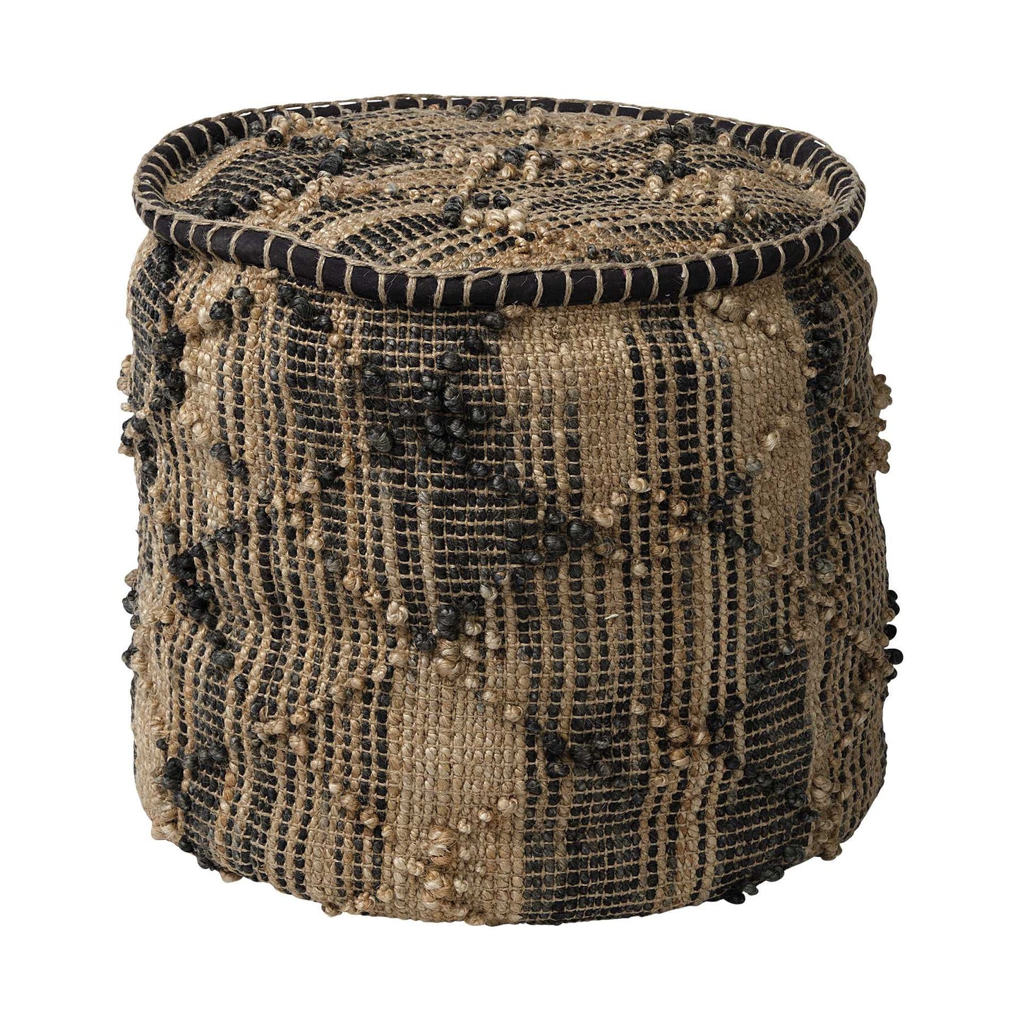 20" Jute Cylinder Geometric Pouf Ottoman