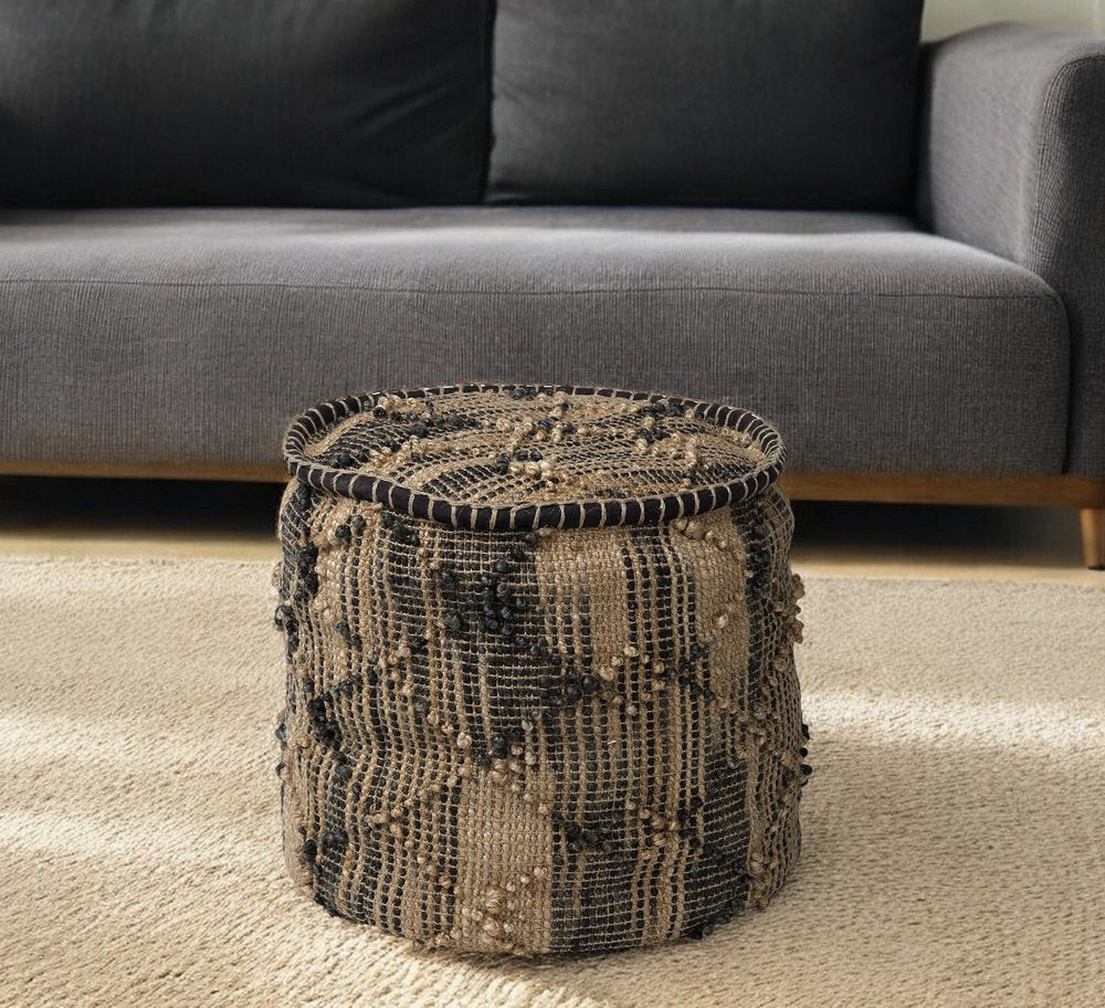 20" Jute Cylinder Geometric Pouf Ottoman
