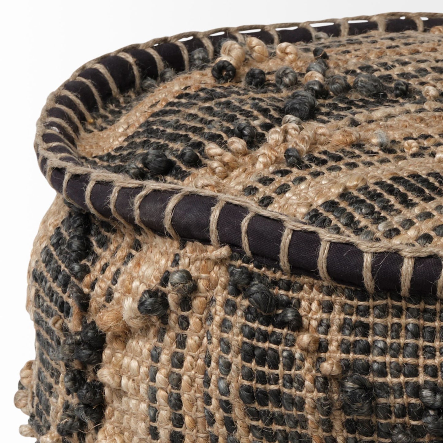 20" Jute Cylinder Geometric Pouf Ottoman