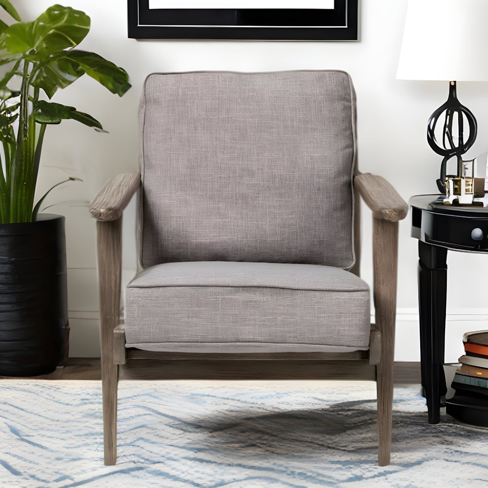 31" Gray and Brown Fabric Lounge Chair