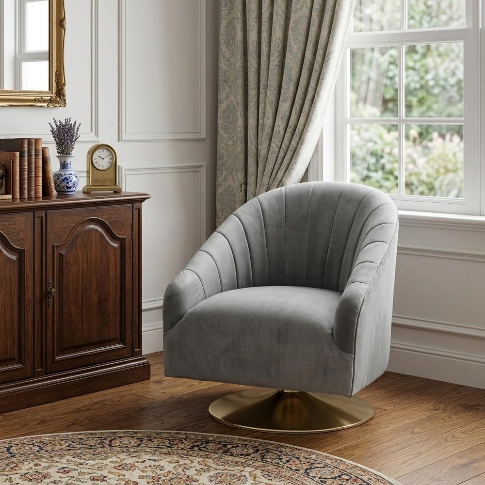 29" Gray and Copper Velvet Lounge Chair