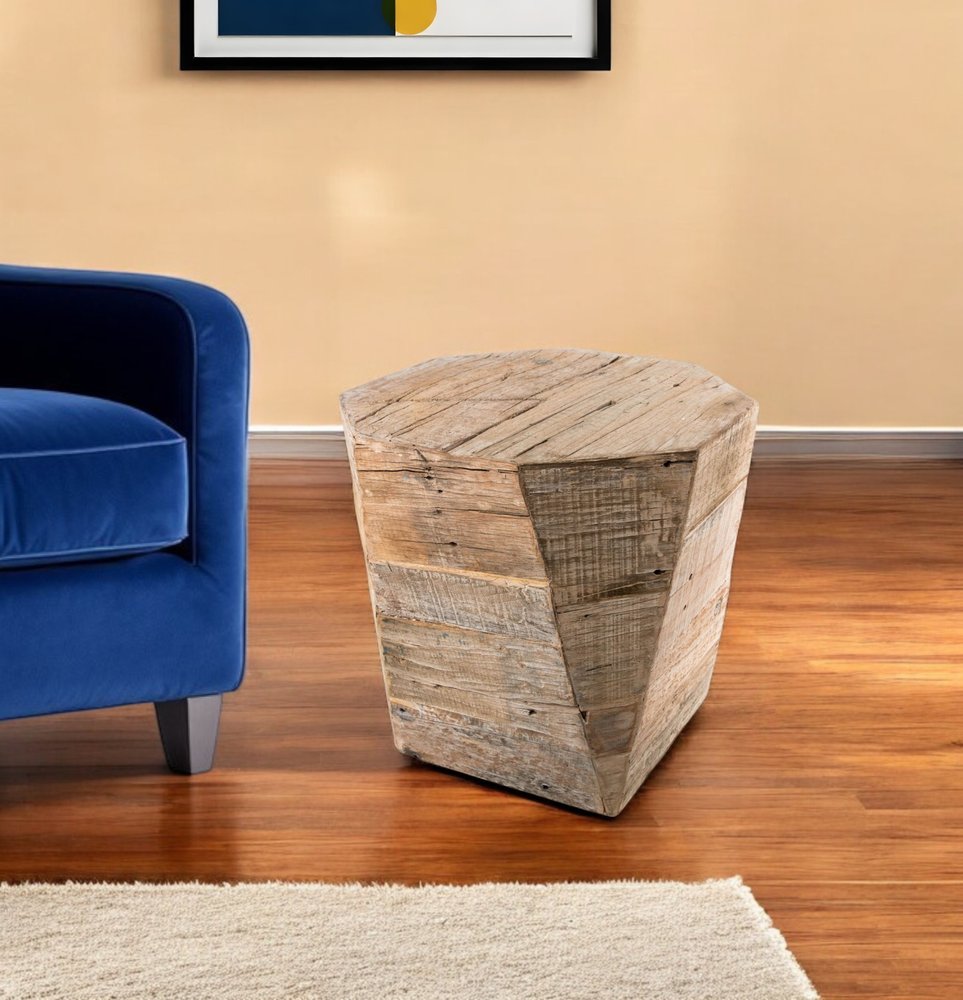 20" Brown Distressed Solid Wood Hexagonal Top Table