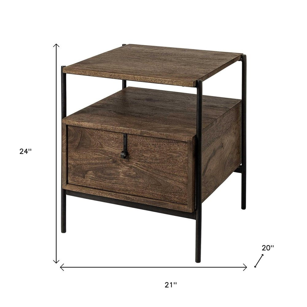24" Brown Solid Wood Square End Table