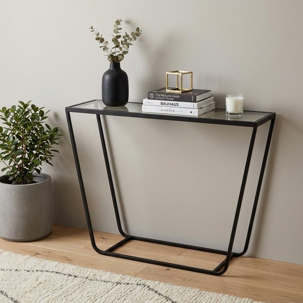 10" Clear Glass and Metal Frame Console Table