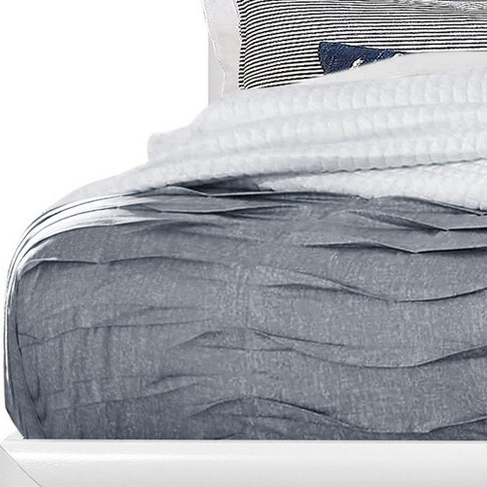 White Solid Wood Lighted Full Bed Frame With Drawers