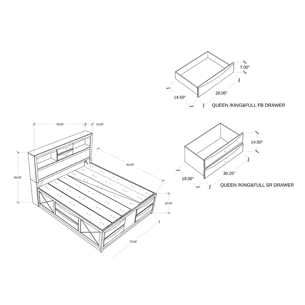 Black Carved Abstract Solid Wood King Bed Frame With Drawers