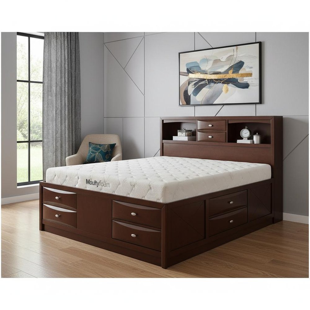 Solid Wood Full Espresso Eight Drawers Bed