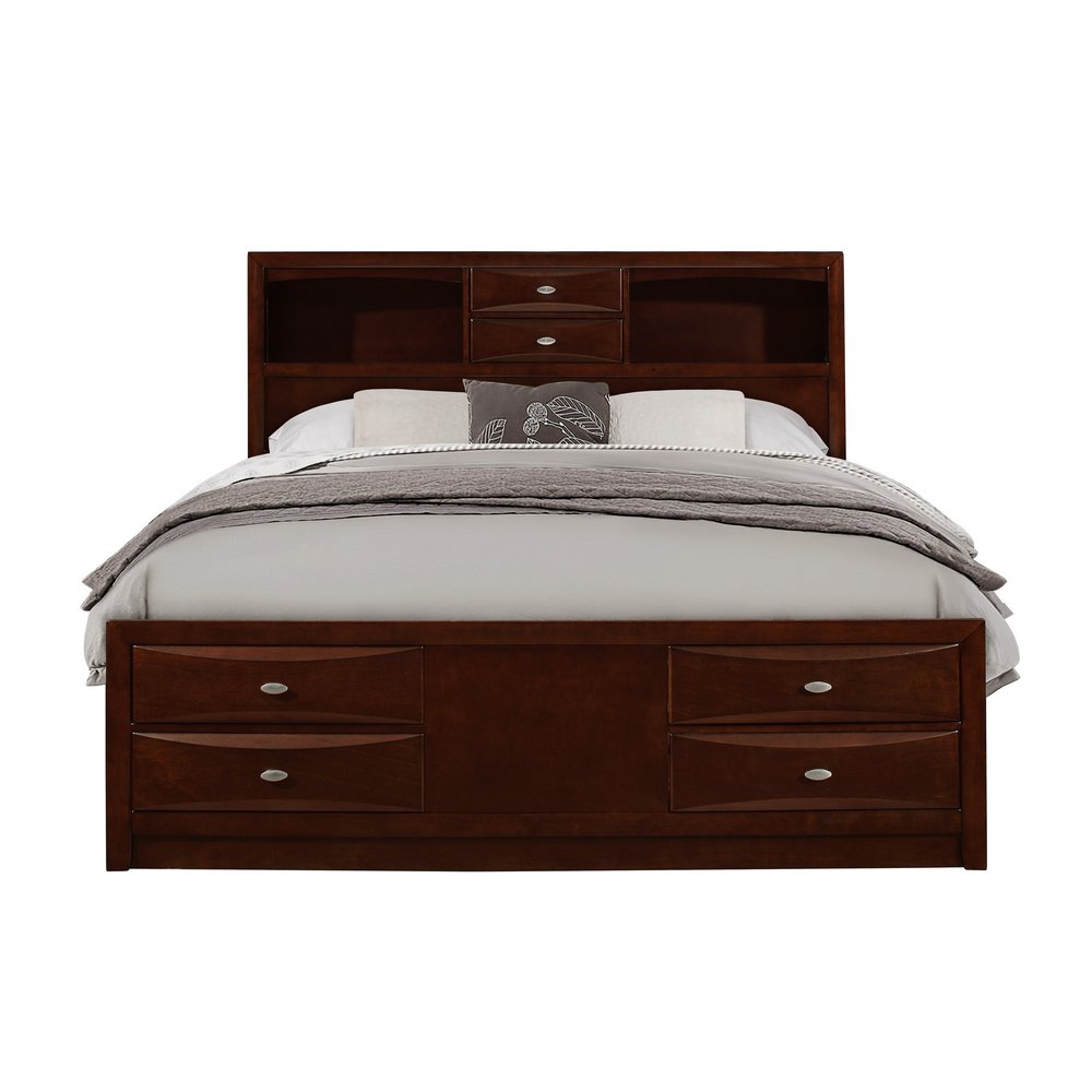 Merlot Solid Wood King Bed Frame With Eight Drawers