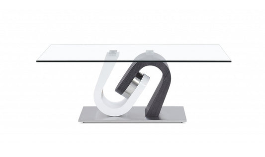 48" Clear Gray and White Glass And Steel Mod Coffee Table