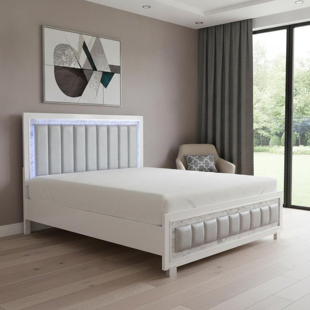 White Faux Leather Upholstered Full Bed Frame With No