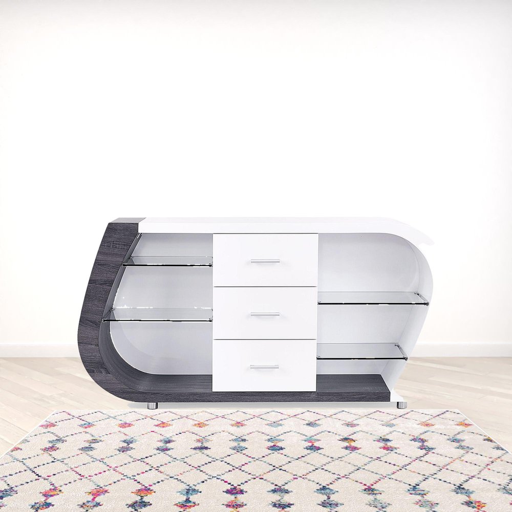 White And Grey Multi Tone Buffet With 3 Drawers